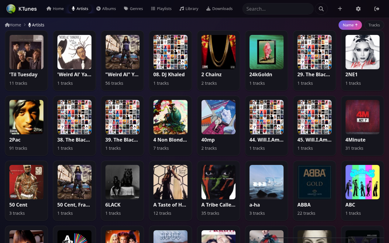 KTunes artist grid