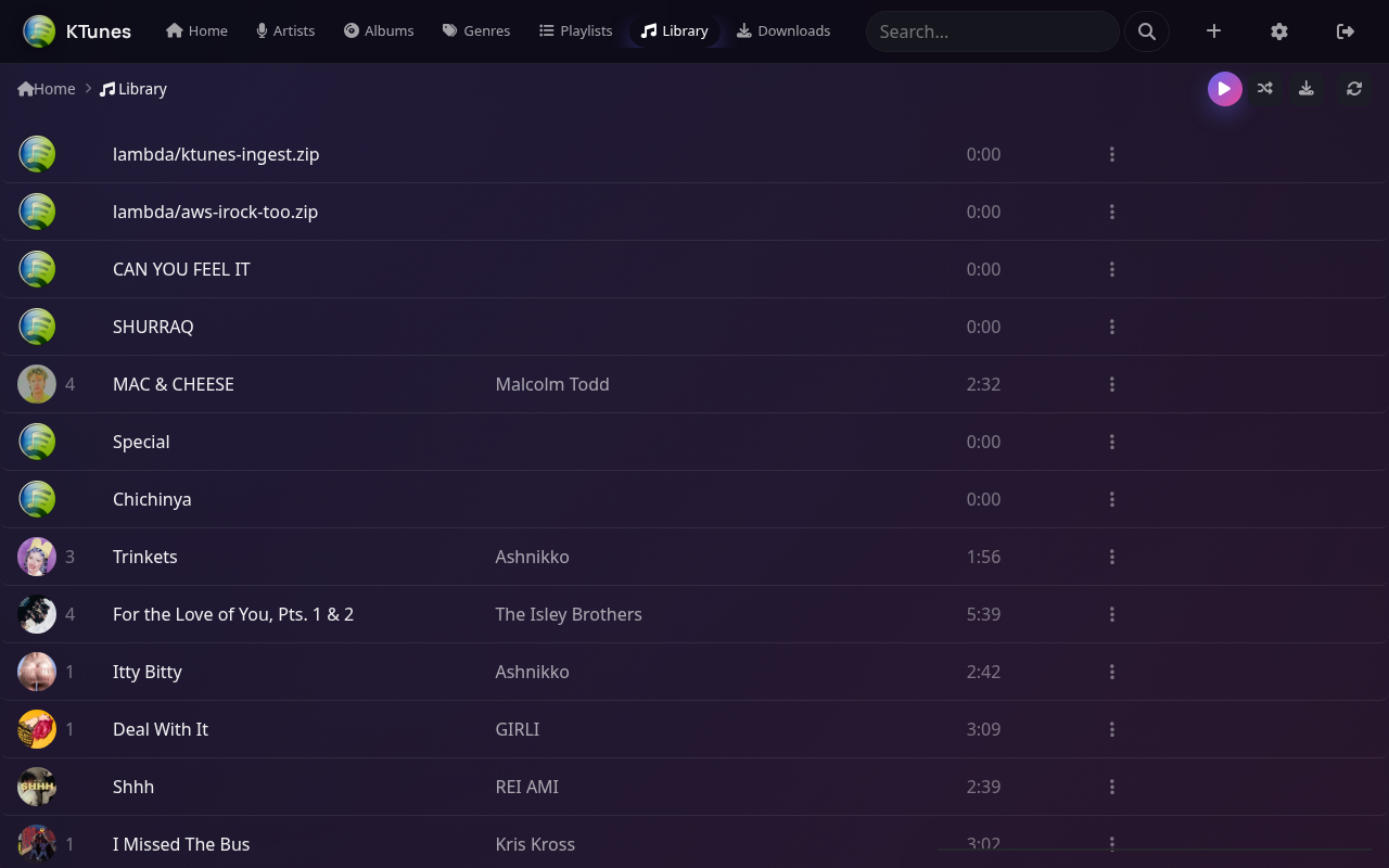 KTunes full track list