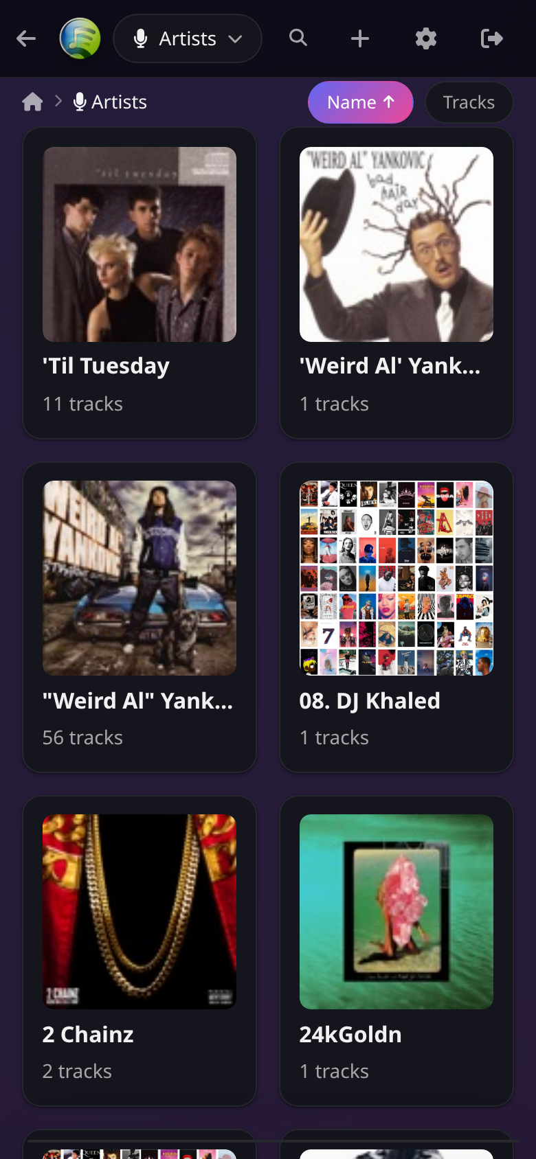 KTunes mobile artist grid